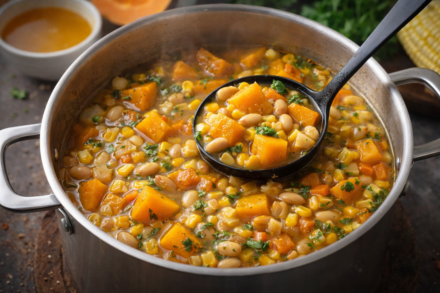 Sopa nutritiva y rica ideal para acompañar con un vino blanco joven y fresco (como un Torrontés o un Sauvignon Blanc),