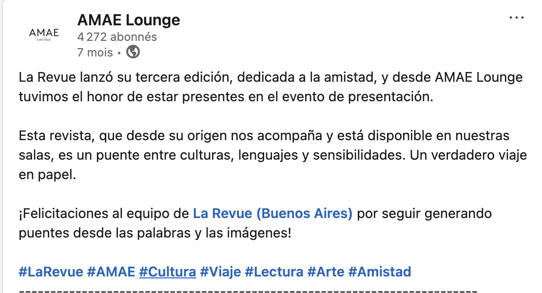 Amae Lougne, partner de La Revue desde su 2da edición. Foto: Linkedin de Amae.