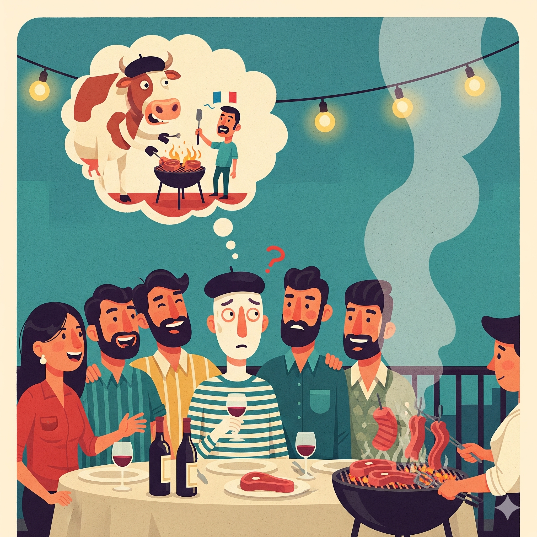 Les "faux amis" peuvent vous aider à vous faire de vrais amis. Même autour d'un asado, le rituel typique de l'amitié dans sa version argentine. Image créée avec l'IA Gemini.