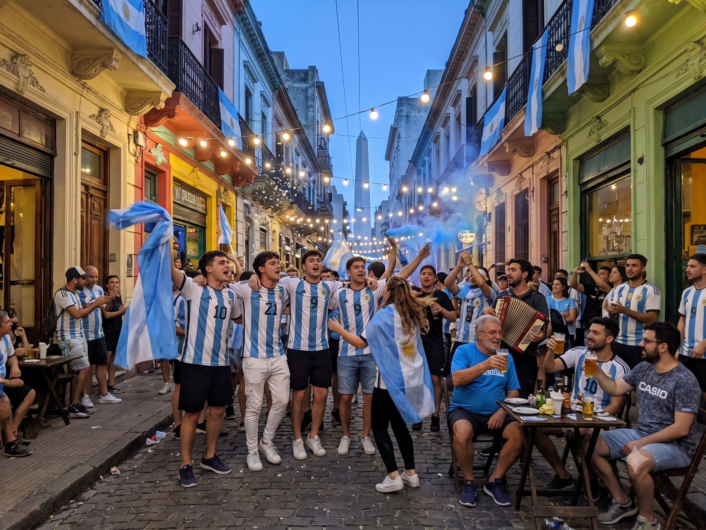 Vous vivez votre première Coupe du monde à Buenos Aires et vous cherchez à assister à des scènes de liesse ? Il faudra attendre le dénouement du match. Image générée par BAC.